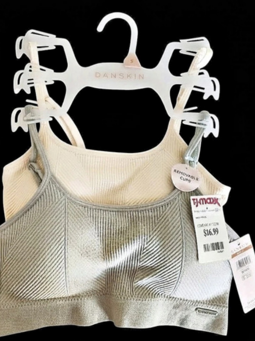 Two, Danskin Ribbed Sports Bra in Cream and Gray (New with Tag)